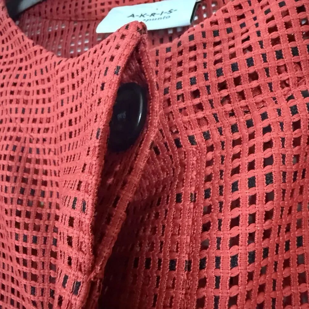 AKRIS Punto Mesh Grid Jacket Luminous Red Semi Sheer Adjustable Sleeve - Picture 11 of 16
